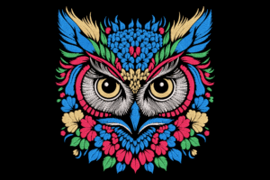 Rainbow Owl Floral Embroidery Design
