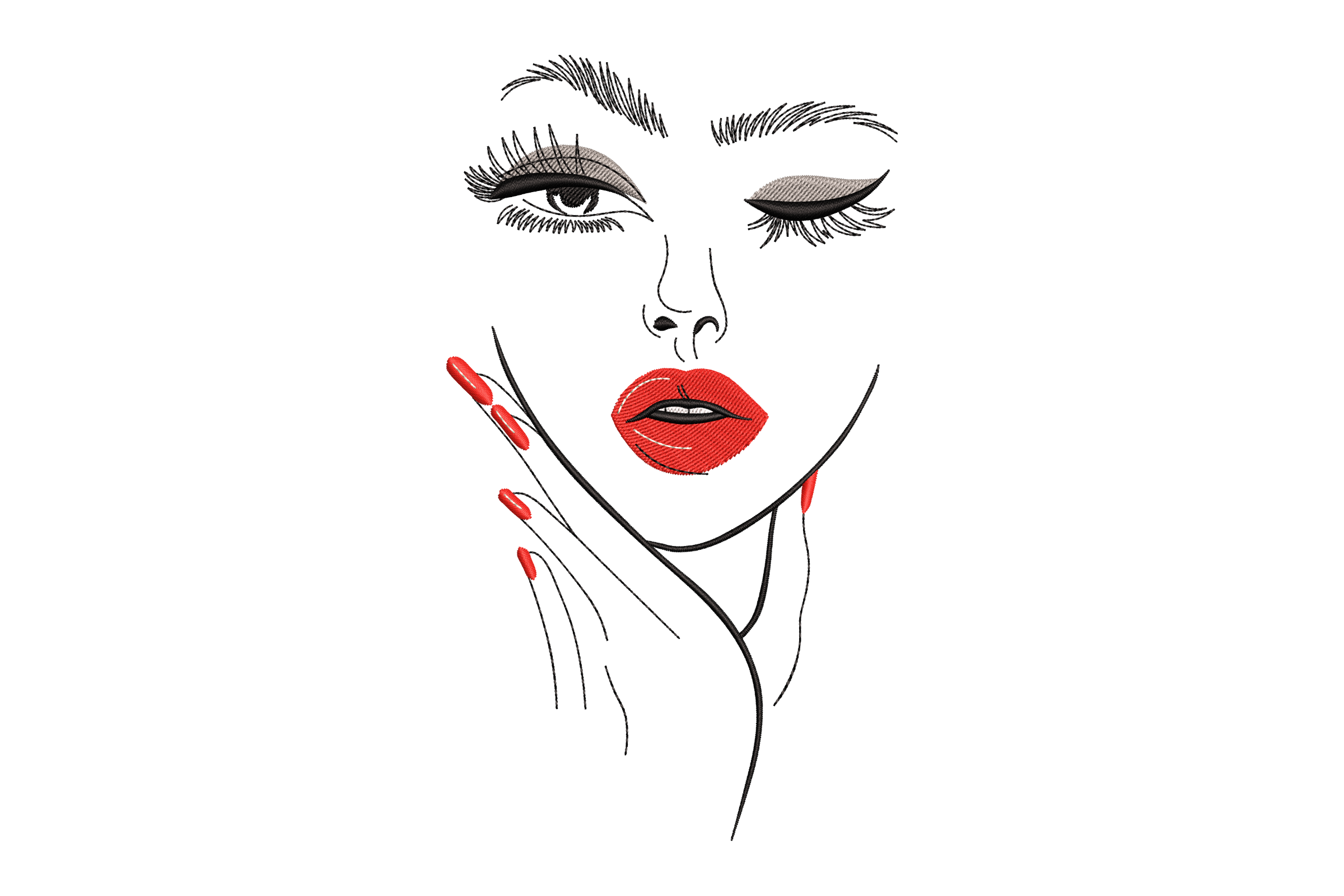 Red Lips Woman Face Embroidery Design