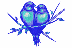 Romantic Lovebirds on Branch Embroidery Design