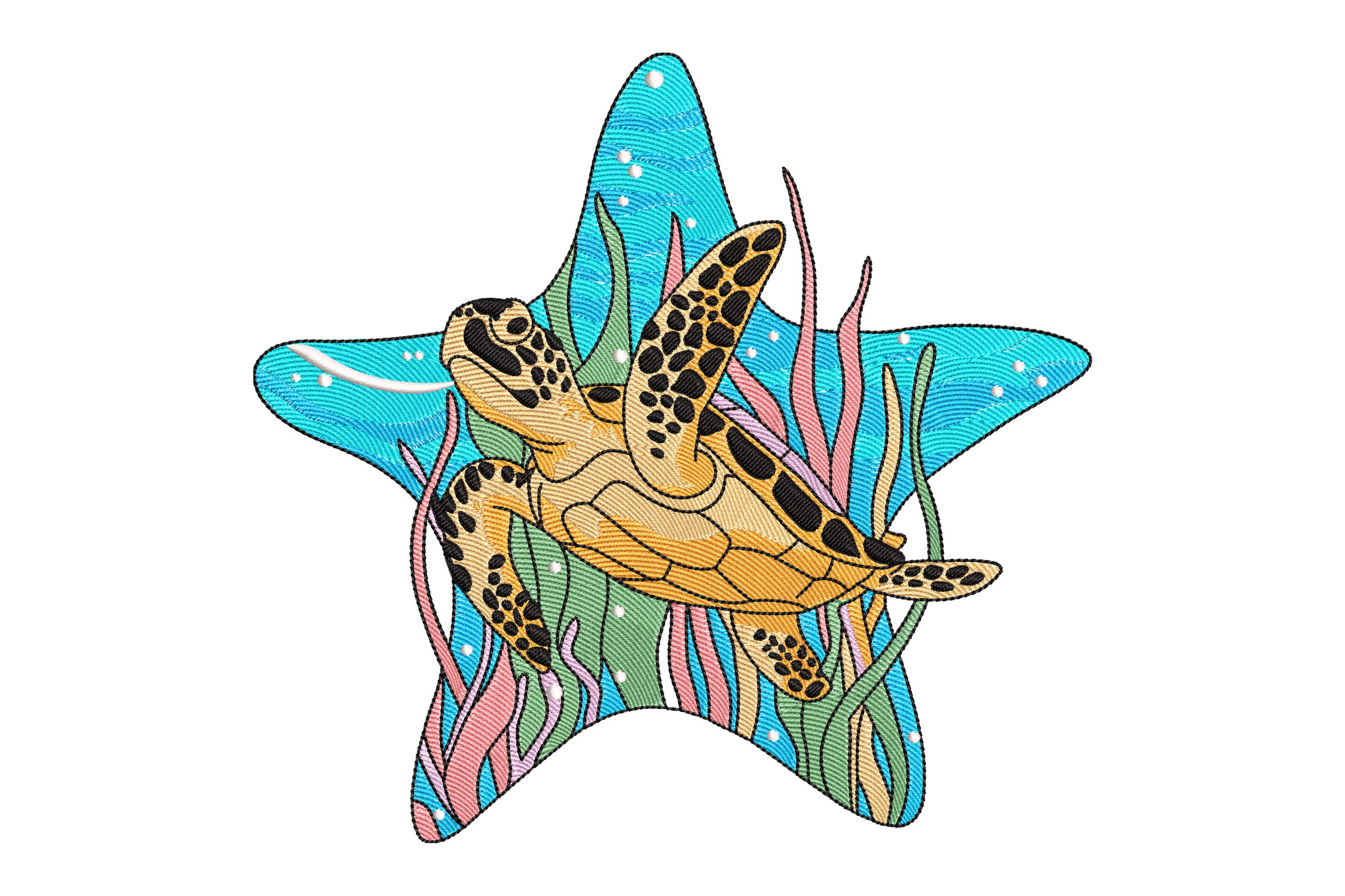 Sea Turtle in Starfish Frame Embroidery Design