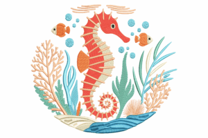 Seahorse Coral Reef Embroidery Design