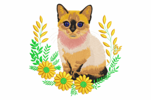 Siamese Cat Floral Embroidery Design