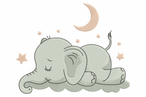 Sleeping Baby Elephant with Moon & Stars Embroidery Design