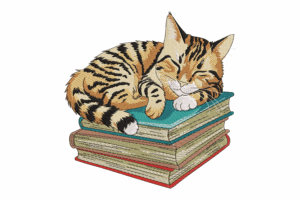 Sleeping Cat on Books Embroidery Design