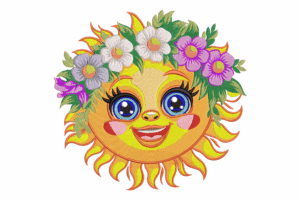 Smiling Sun Face Embroidery Design