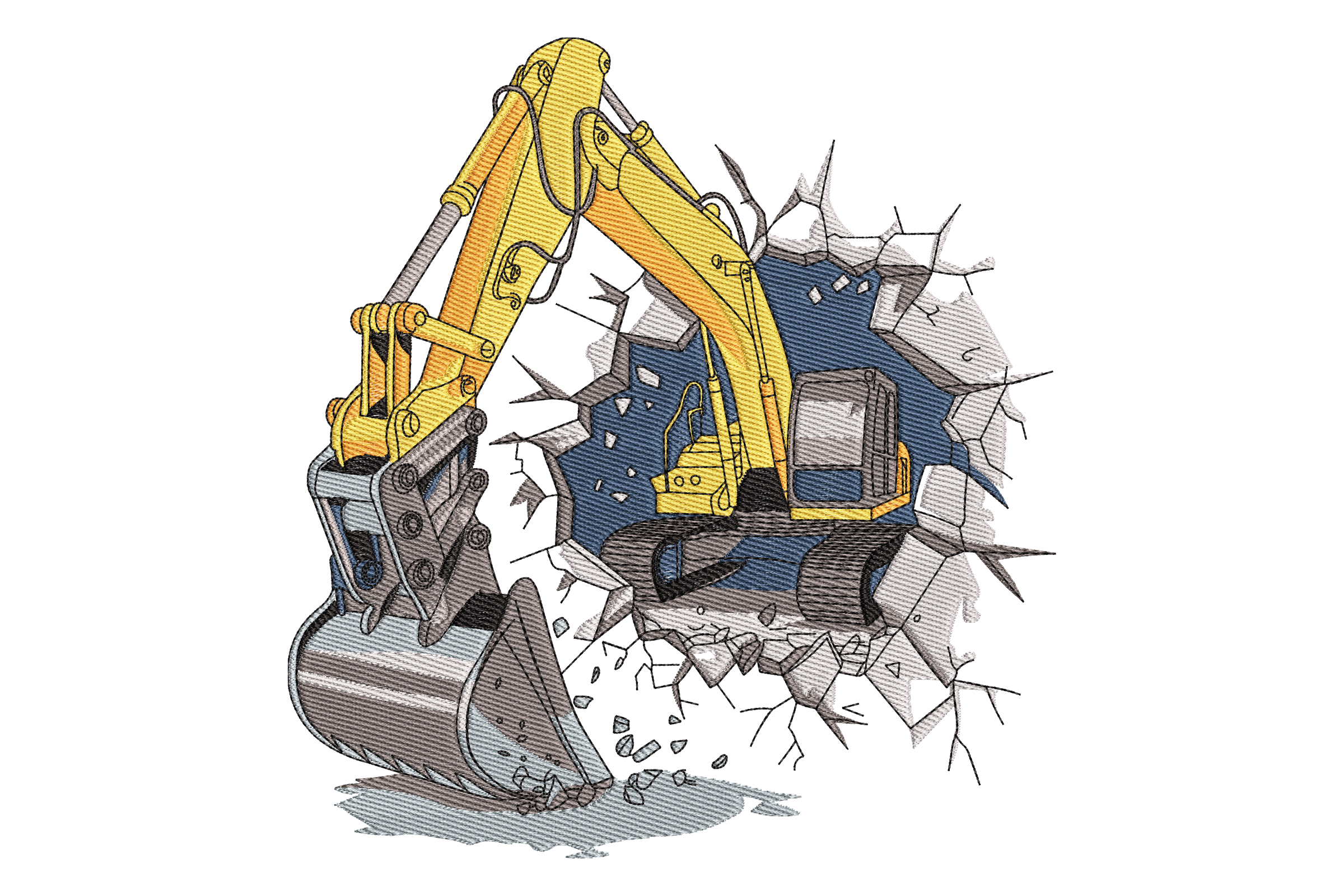Excavator Breakthrough Embroidery Design