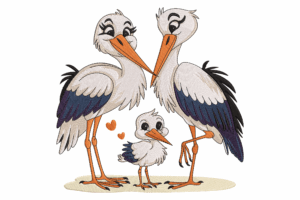 Stork Family Embroidery Design