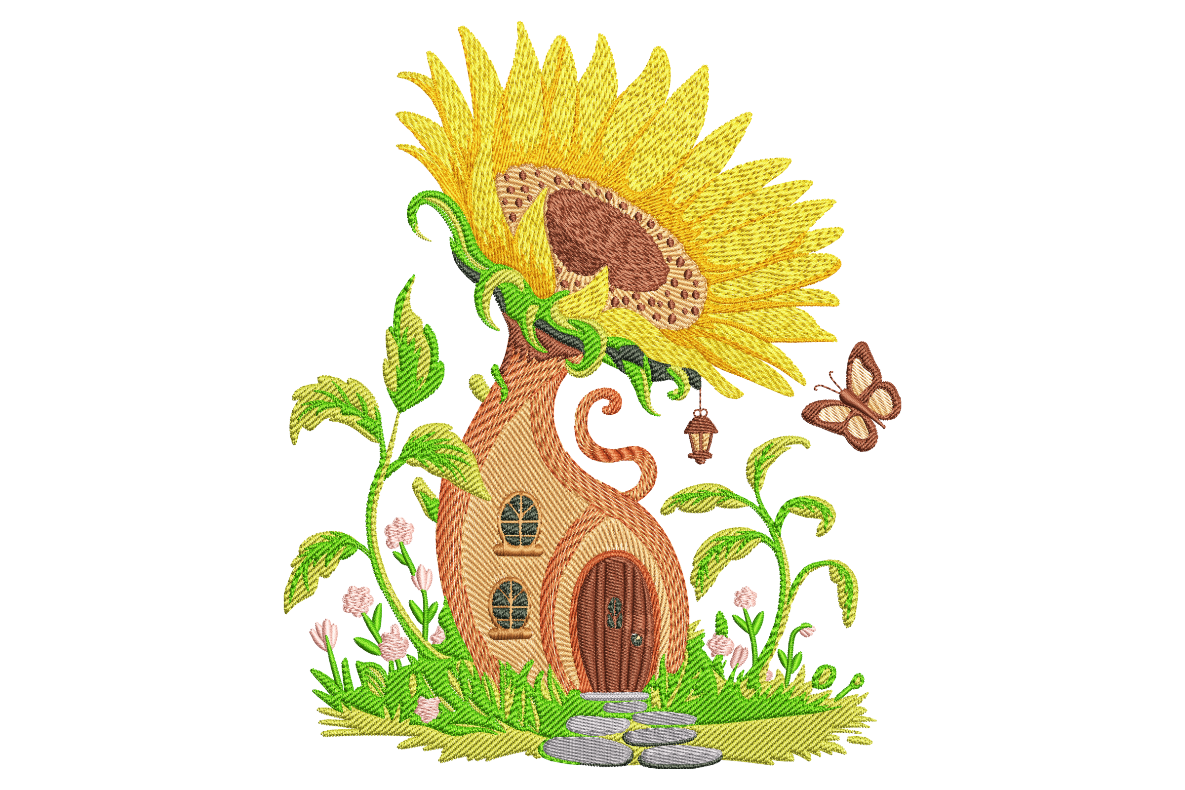 Sunflower Fairy House Embroidery Design