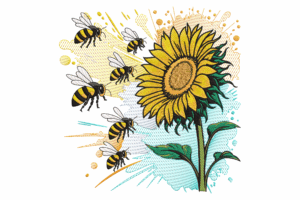 Sunflower with Bees Embroidery Design