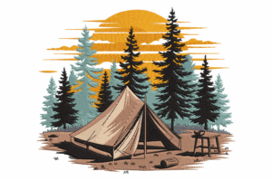 Sunset Camping Tent Embroidery Design