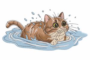 Swimming Cat Embroidery Design