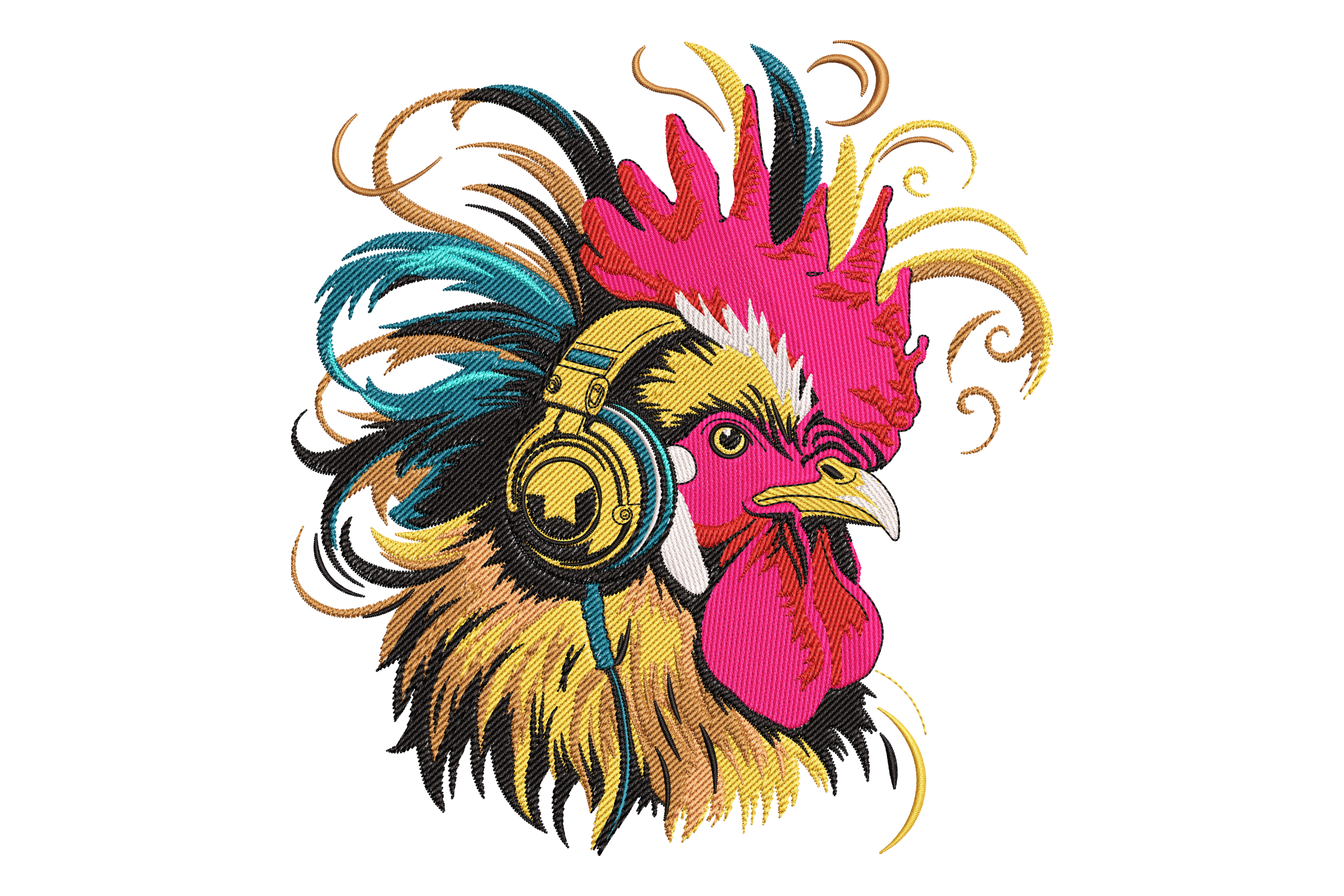 DJ Rooster Embroidery Design