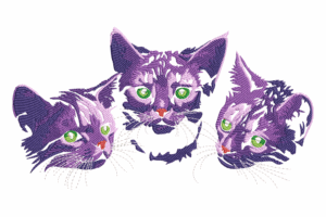 Three Purple Cats Embroidery Design