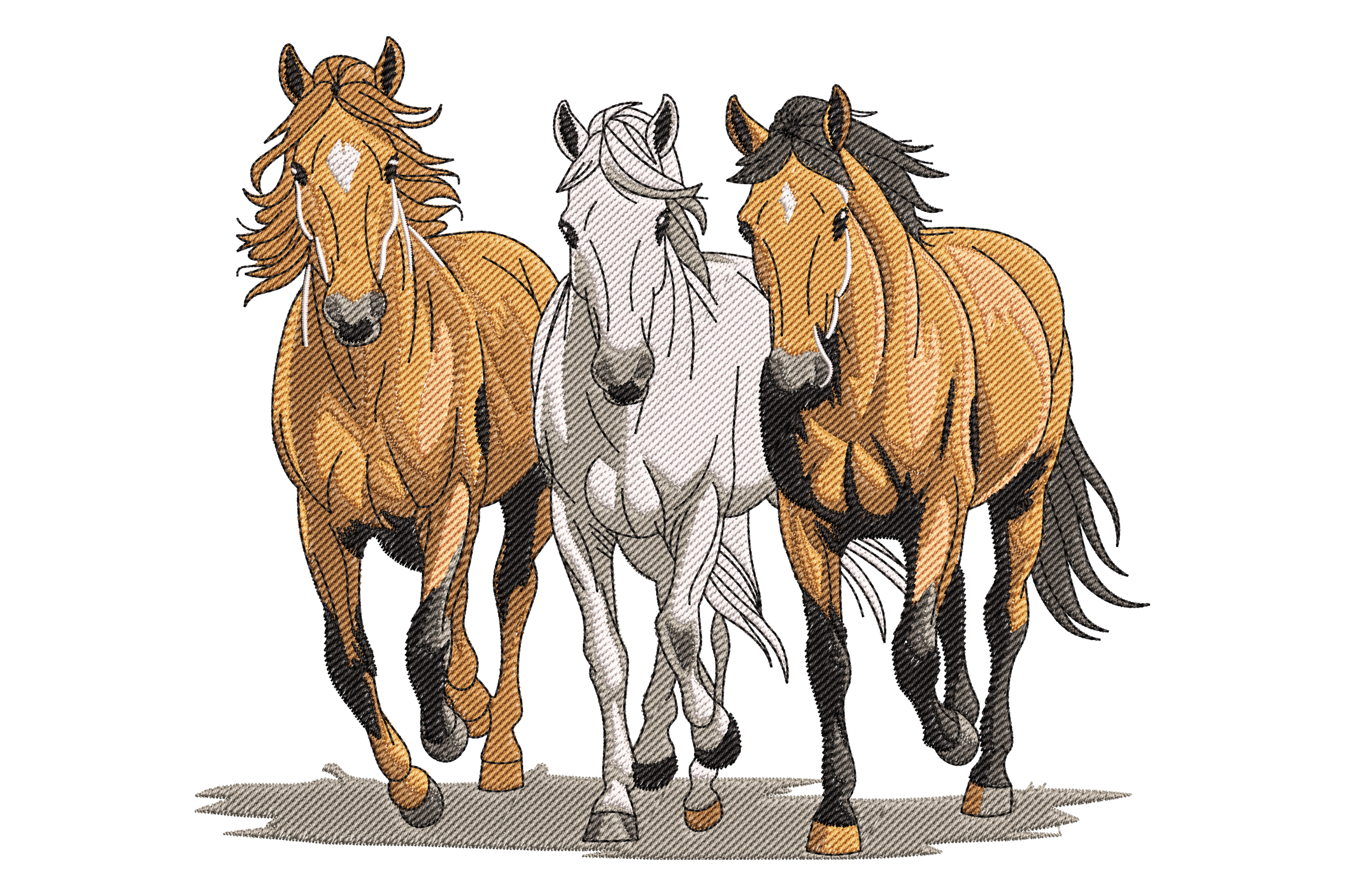 Three Running Horses Embroidery Design