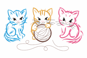 Trio of Colorful Cats with Yarn Ball Embroidery Design