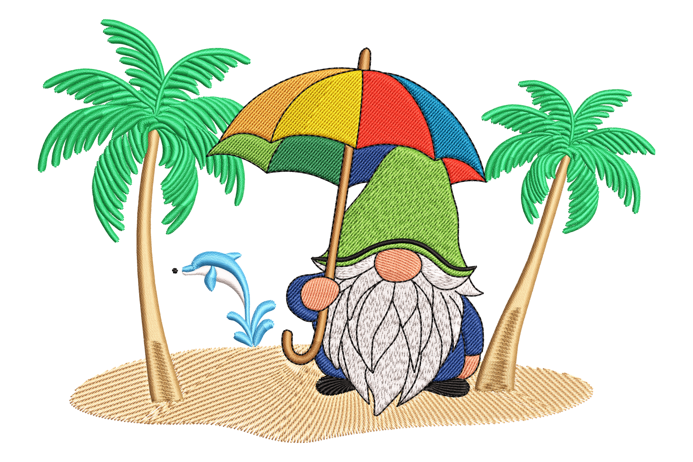 Tropical Gnome Beach Embroidery Design