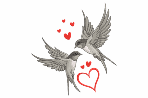 Two Love Birds with Heart Embroidery Design