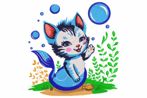 Underwater Cat Mermaid Embroidery Design