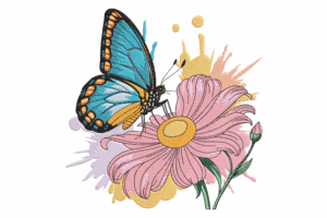 Vibrant Butterfly on Flower Embroidery Design
