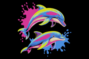 Vibrant Dolphins Splash Embroidery Design
