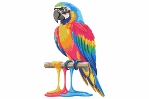 Vibrant Parrot on Perch Embroidery Design