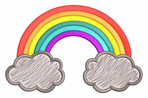 Vibrant Rainbow with Puffy Clouds Embroidery Design