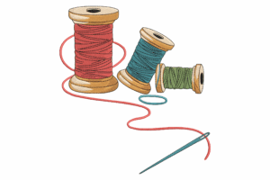 Vintage Thread Spools and Needle Embroidery Design
