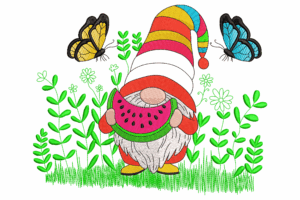 Watermelon Gnome Machine Embroidery Design