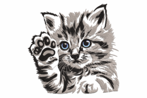 Waving Kitten Machine Embroidery Design