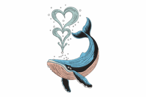 Whale with Heart Splash Embroidery Design