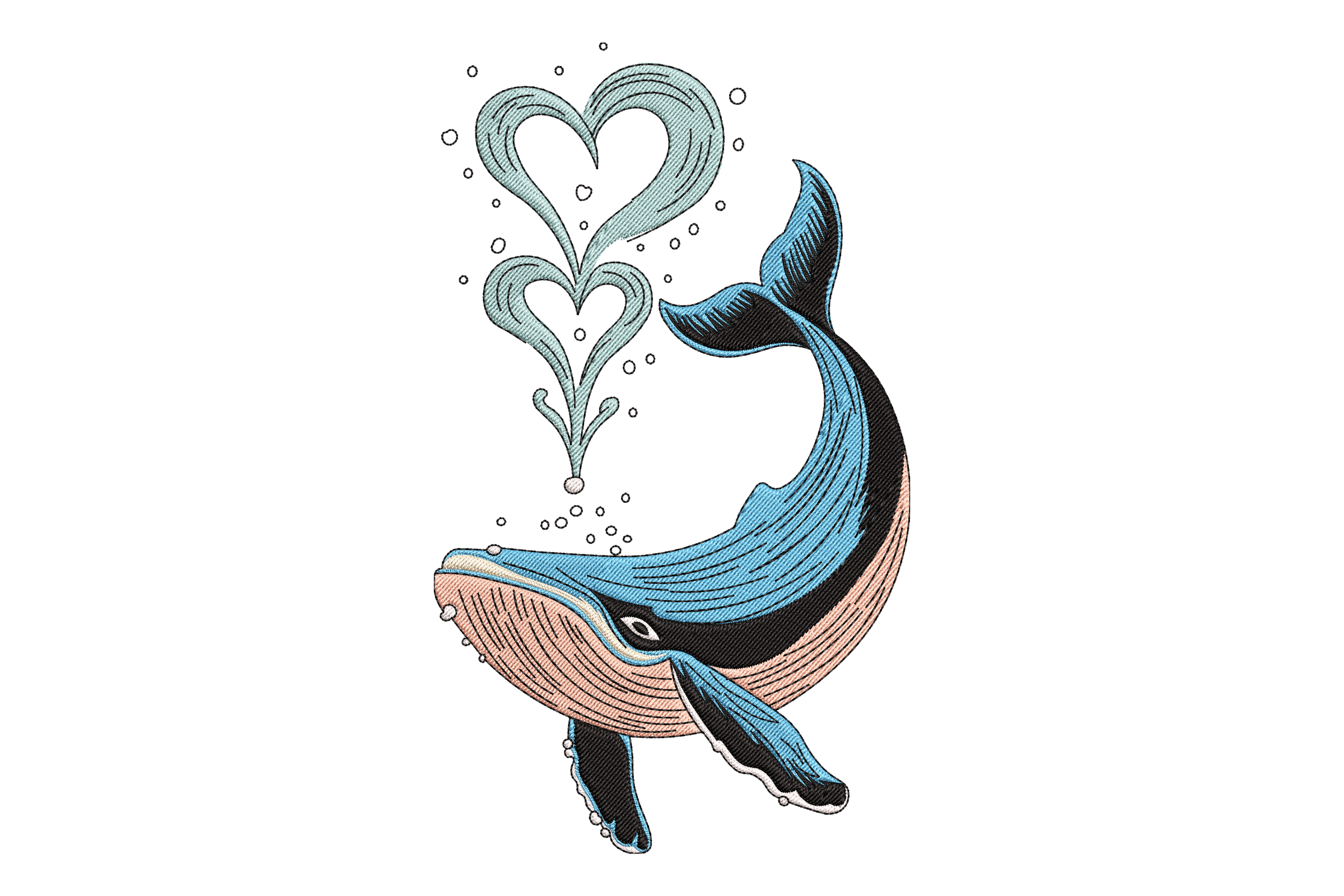 Whale with Heart Splash Embroidery Design 1 Whale with Heart Splash Embroidery Design