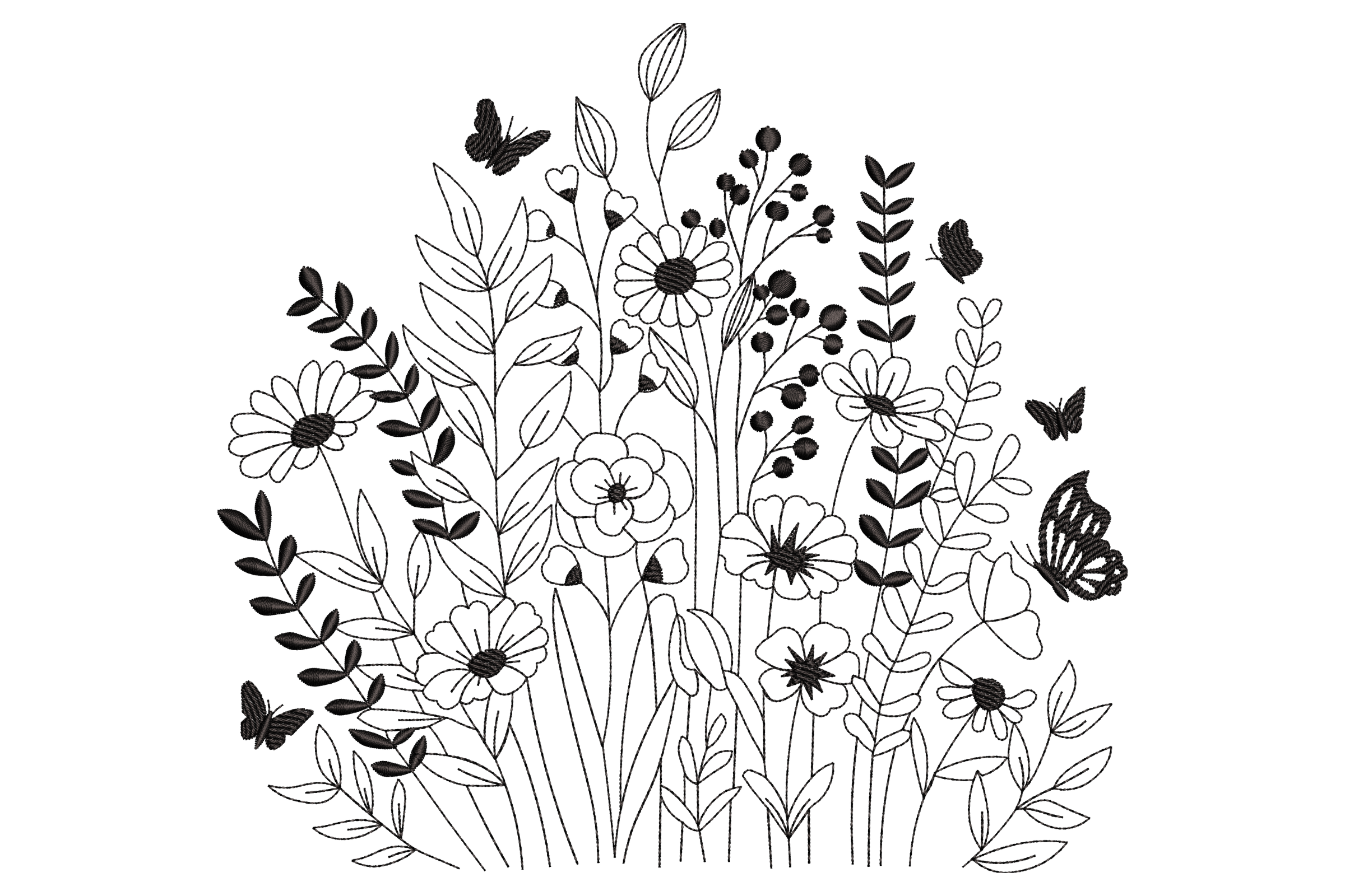Whimsical Garden Floral Embroidery Design