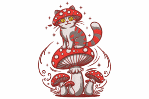 Whimsical Mushroom Cat Embroidery Design