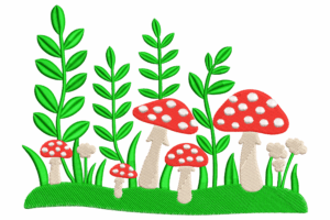 Whimsical Mushroom Garden Embroidery Design