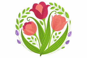 Whimsical Triple Tulip Embroidery Design