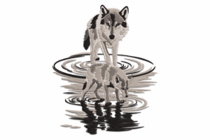 Wolf Reflection Embroidery Design