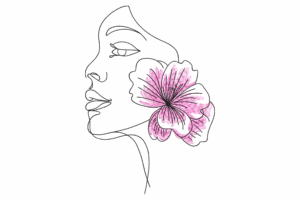 Woman Face with Flower Line Art Embroidery Design