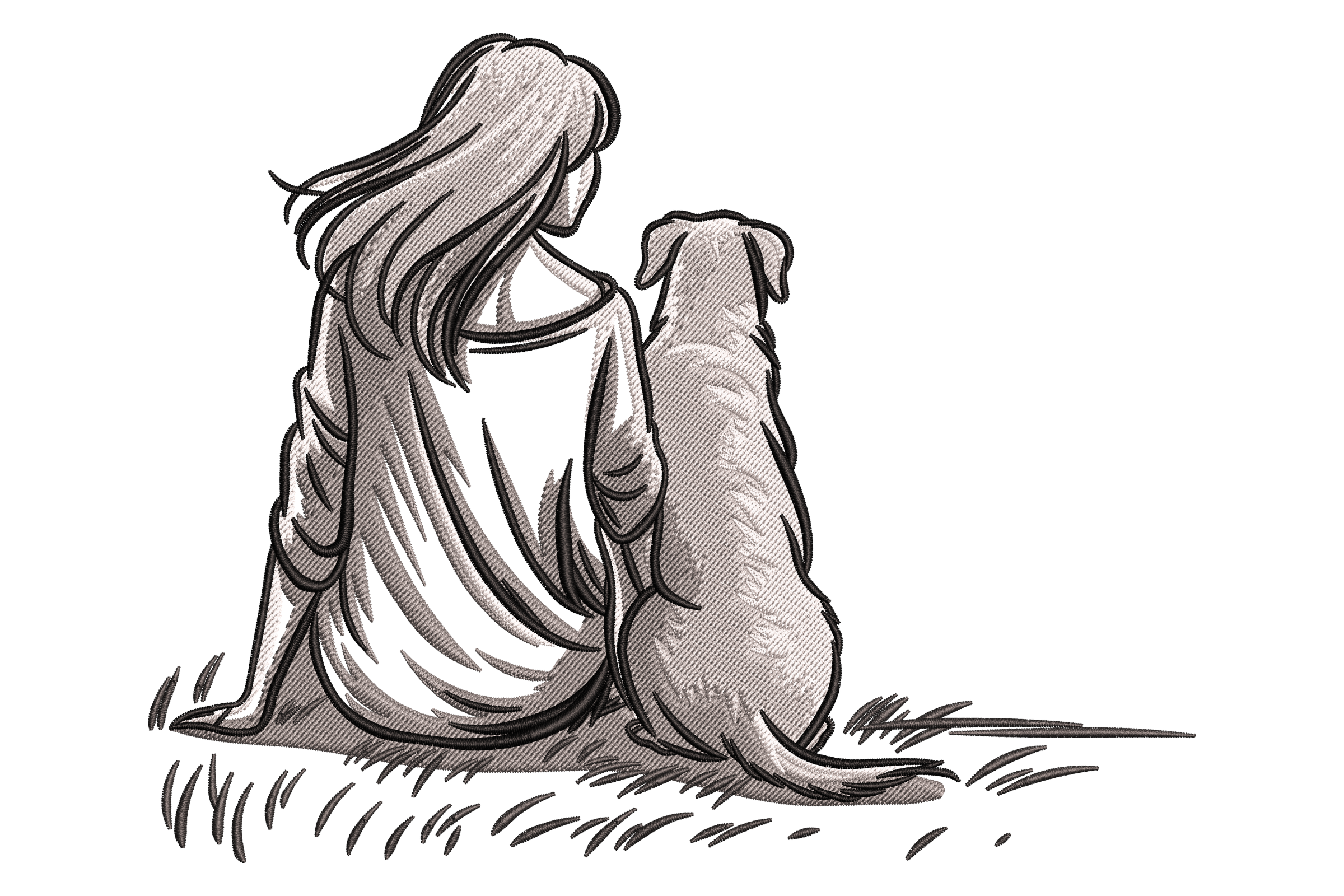 Woman and Dog Silhouette Embroidery Design