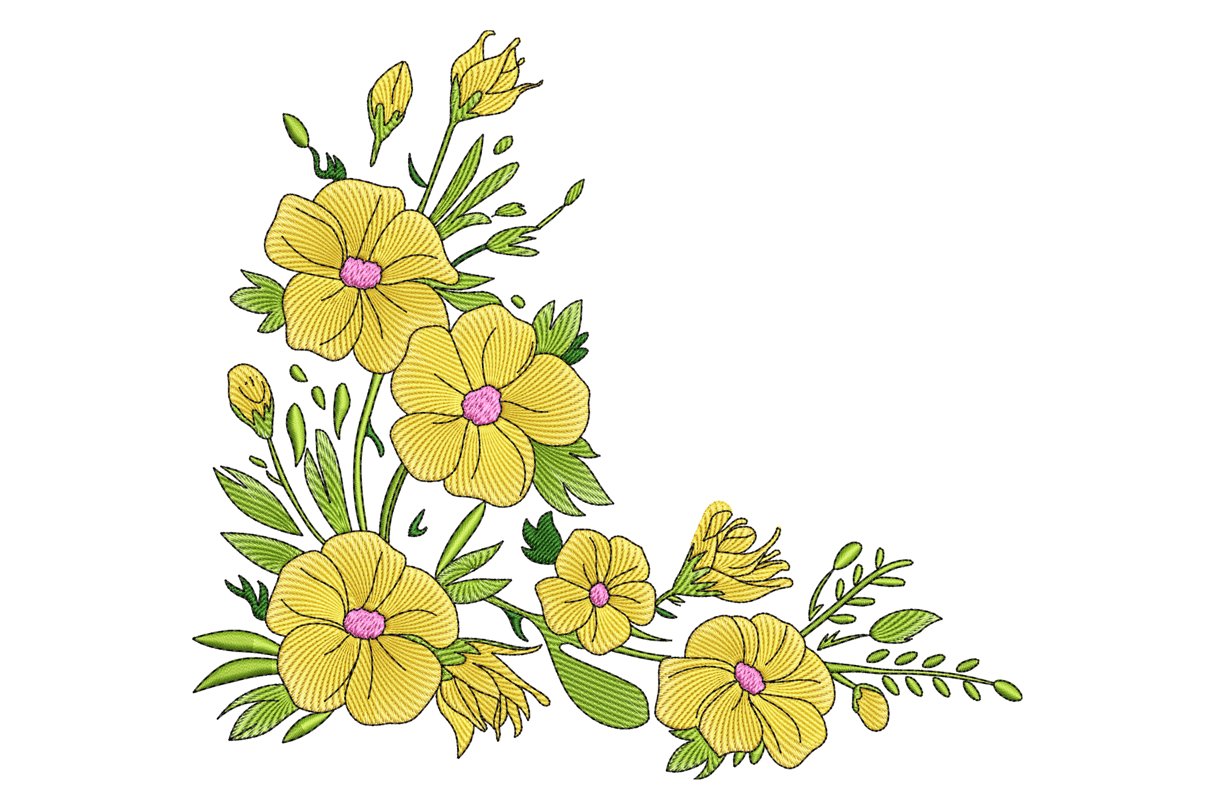 Yellow Corner Floral Embroidery Design