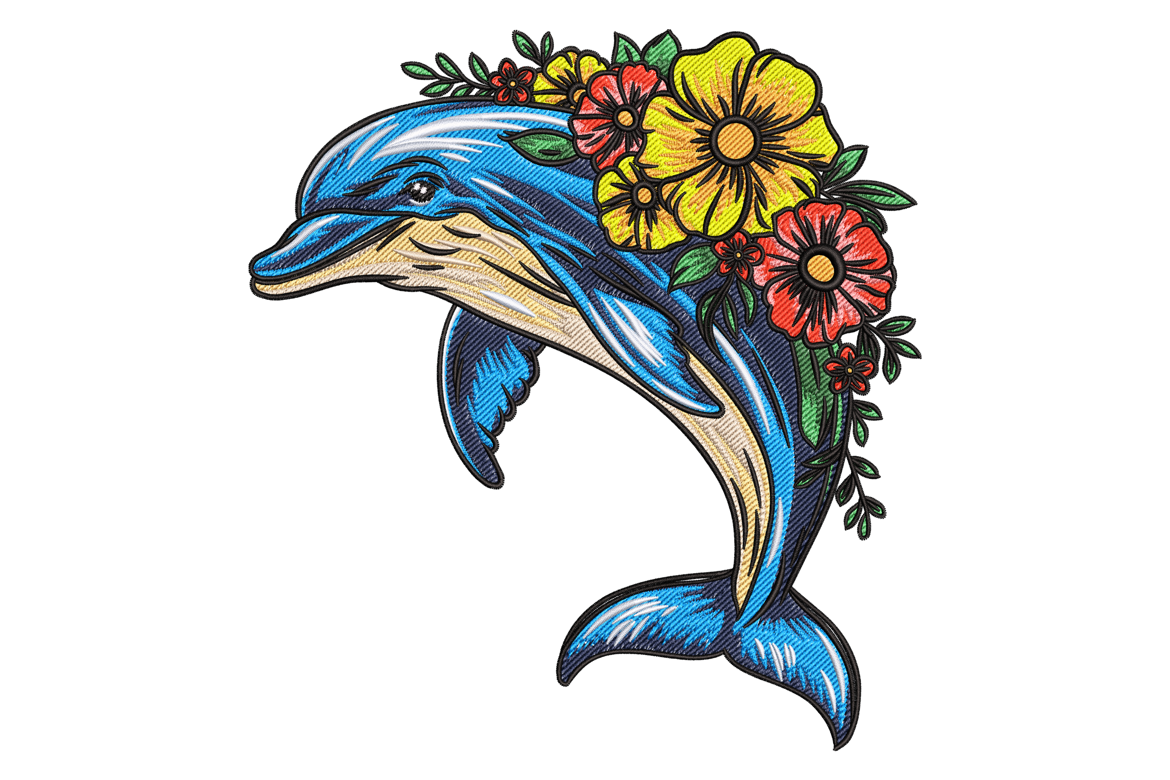 Graceful Floral Dolphin Embroidery Design
