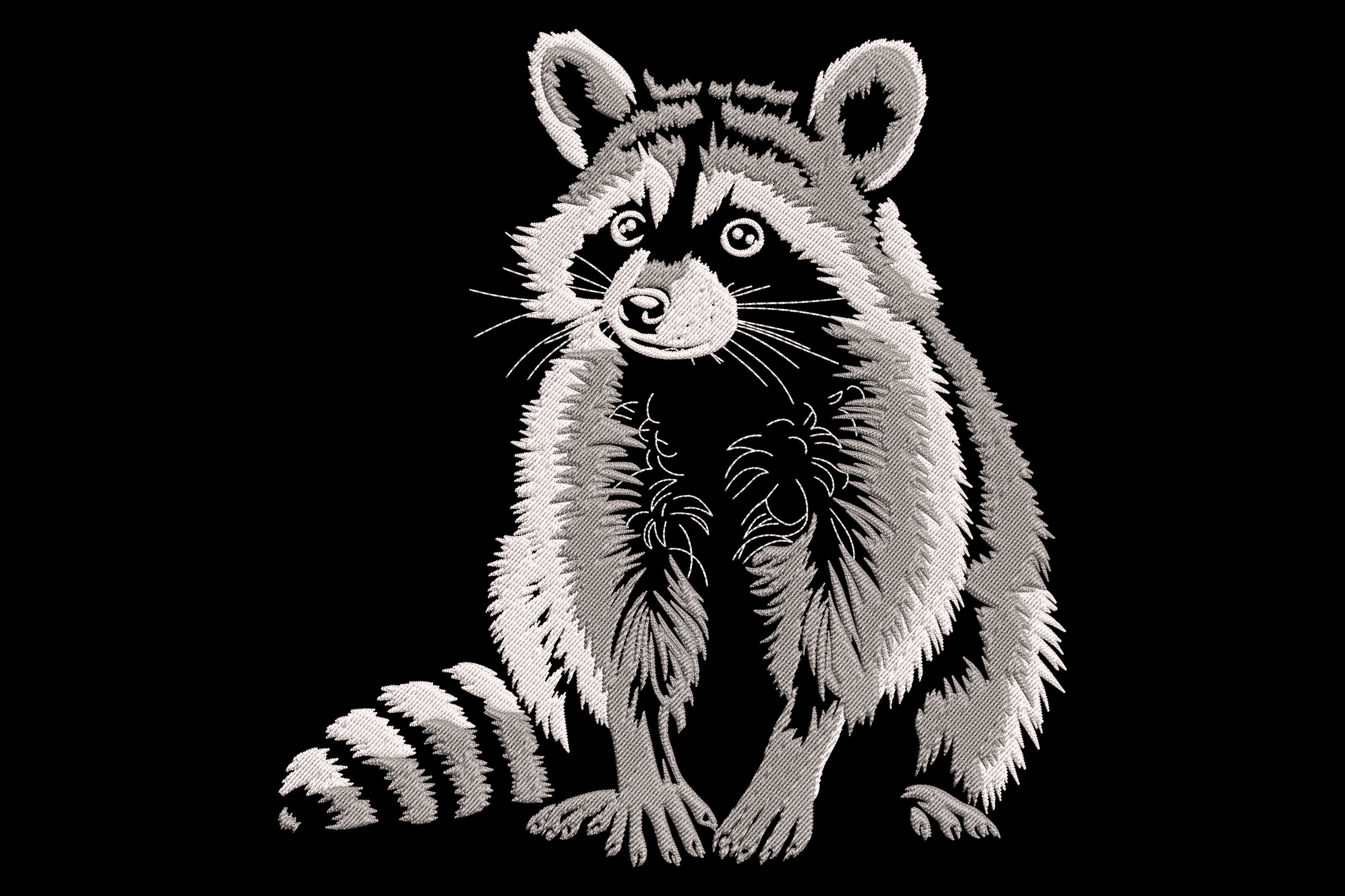 Black and White Raccoon Embroidery Design