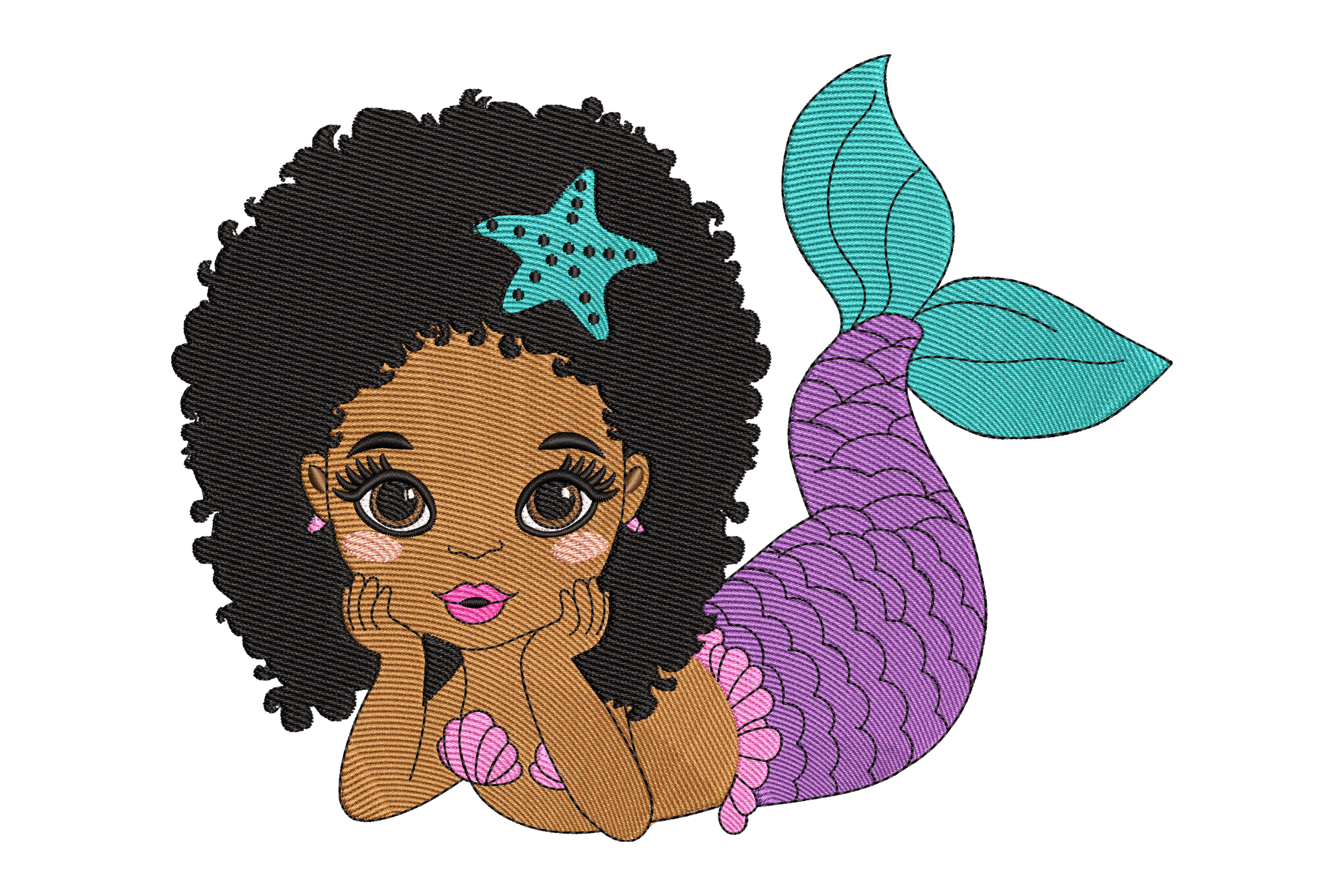 Afro Mermaid Embroidery Design