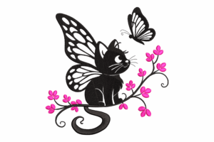 Butterfly Cat Embroidery Design