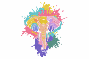 Color Splash Elephant Embroidery Design