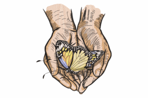 Hands Holding Butterfly Embroidery Design