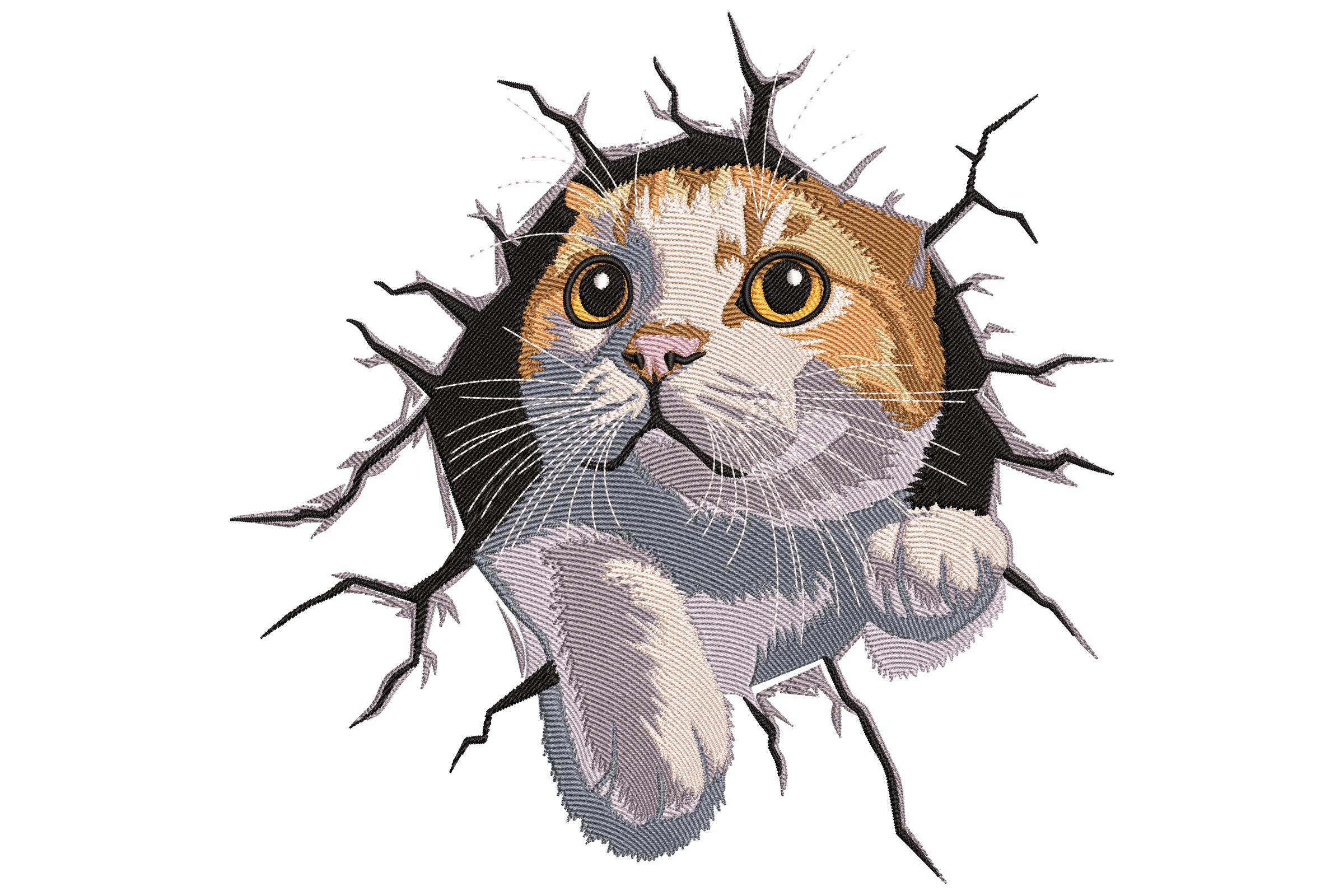 3D Cat Breakthrough Embroidery Design