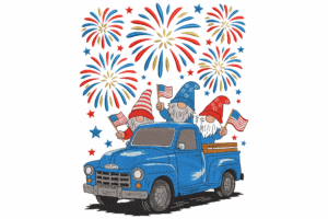 4th of July Gnome Truck Embroidery Design