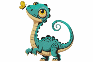 Adorable Baby Dinosaur with Butterfly Embroidery Design