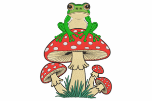 Adorable Frog on Mushroom Embroidery Design