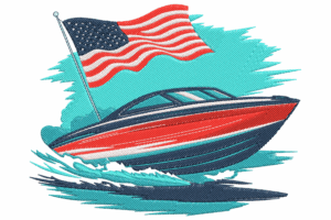 American Speedboat Embroidery Design